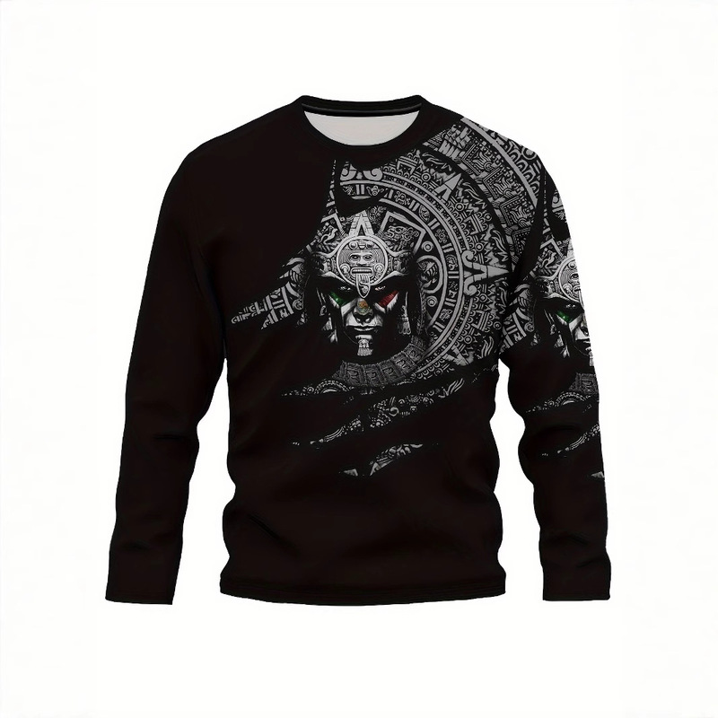 China-Africa Foreign Trade Aztec Mexico Pattern Printing Men's Graphic Design Round Neck Long Sleeve T-Shirt Set-made