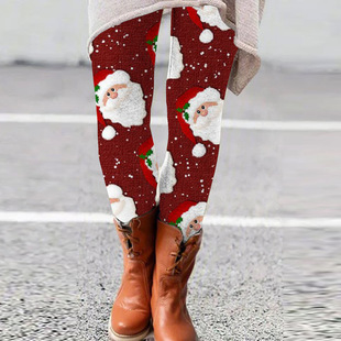 Milk silk brushed autumn and winter Christmas festival cross-border foreign trade Christmas digital printing women's wide waist leggings
