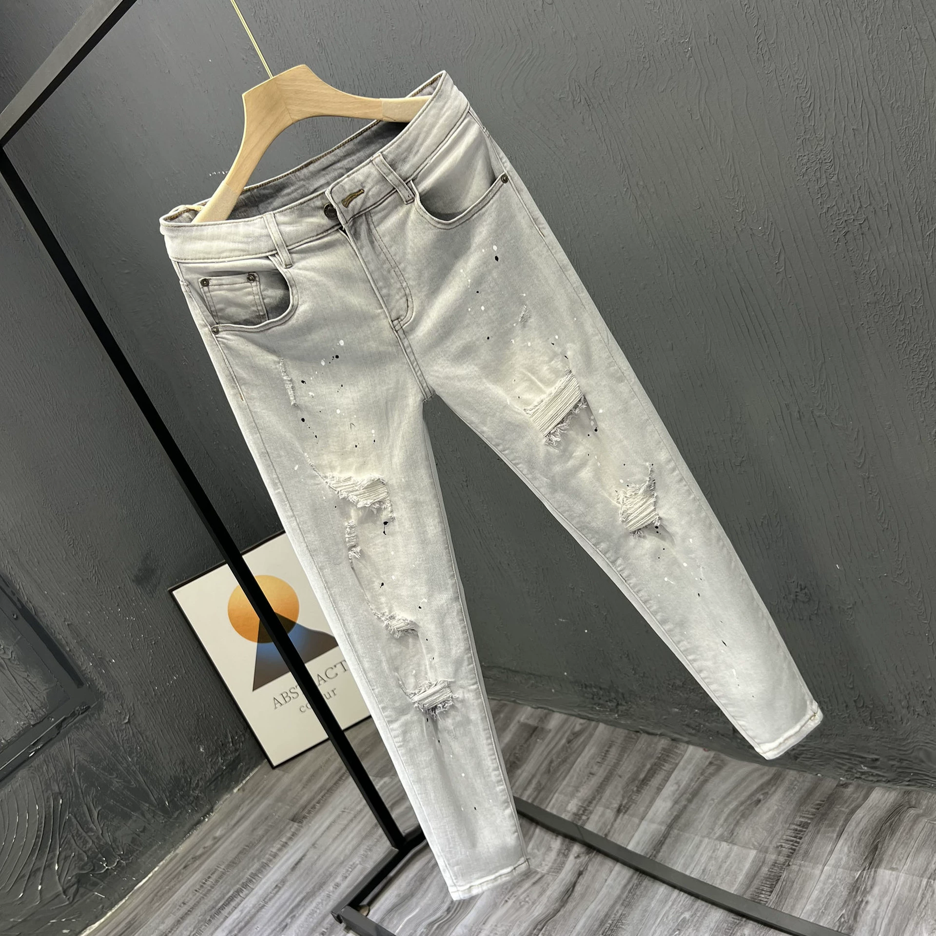 Демисезонные элитные брюки, модные джинсы, slim fit
