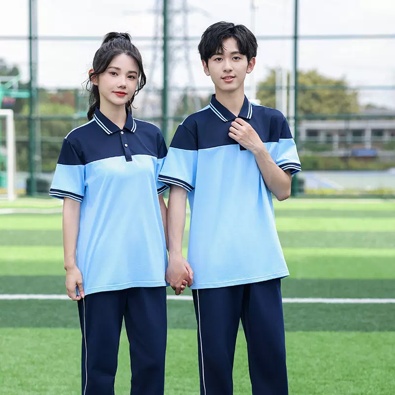 夏季中高学生校服学院风制服运动休闲棉款短袖两件套装班服团体服
