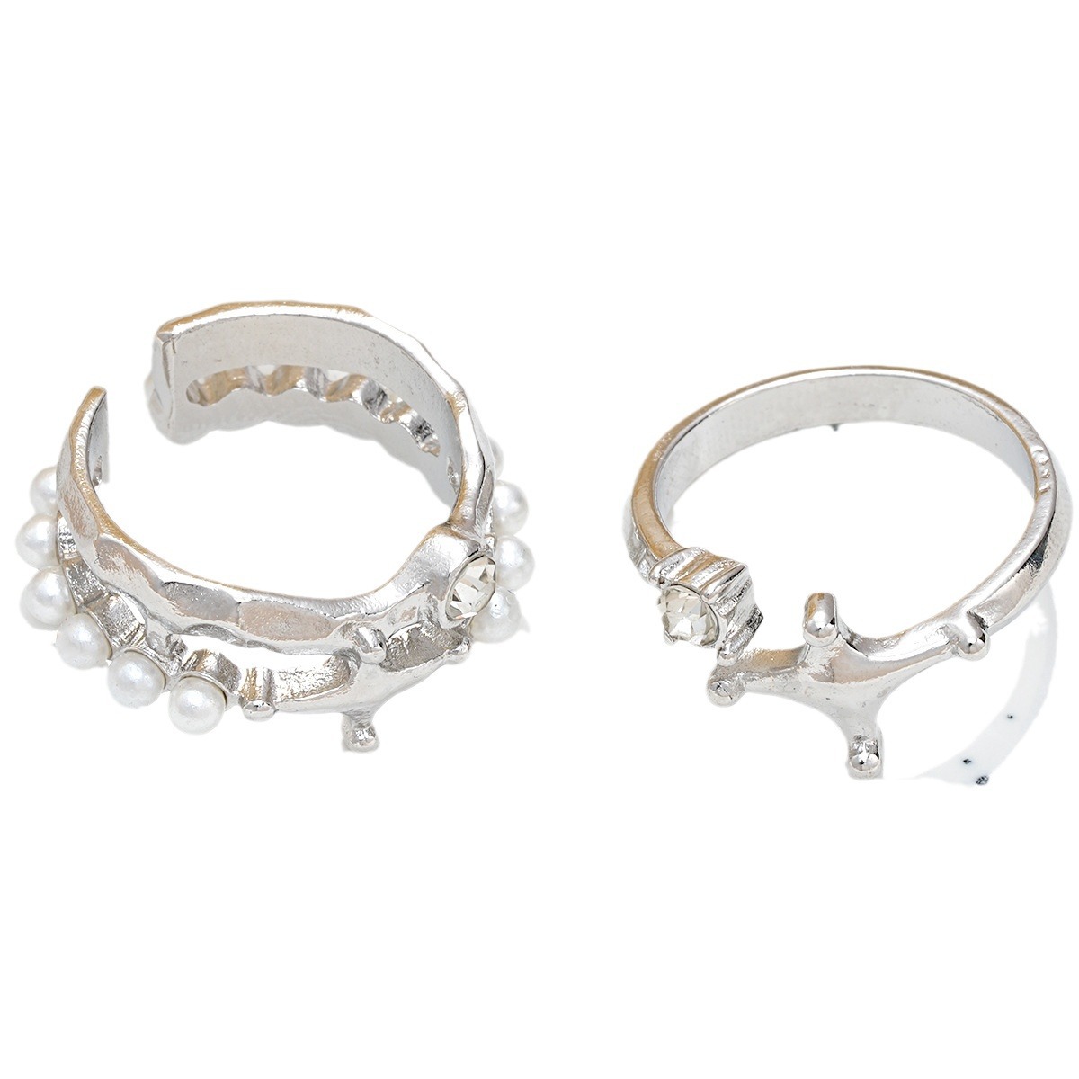 new fashion inlaid pearl zircon bow love temperament open design ring 2 pieces_voghion.com