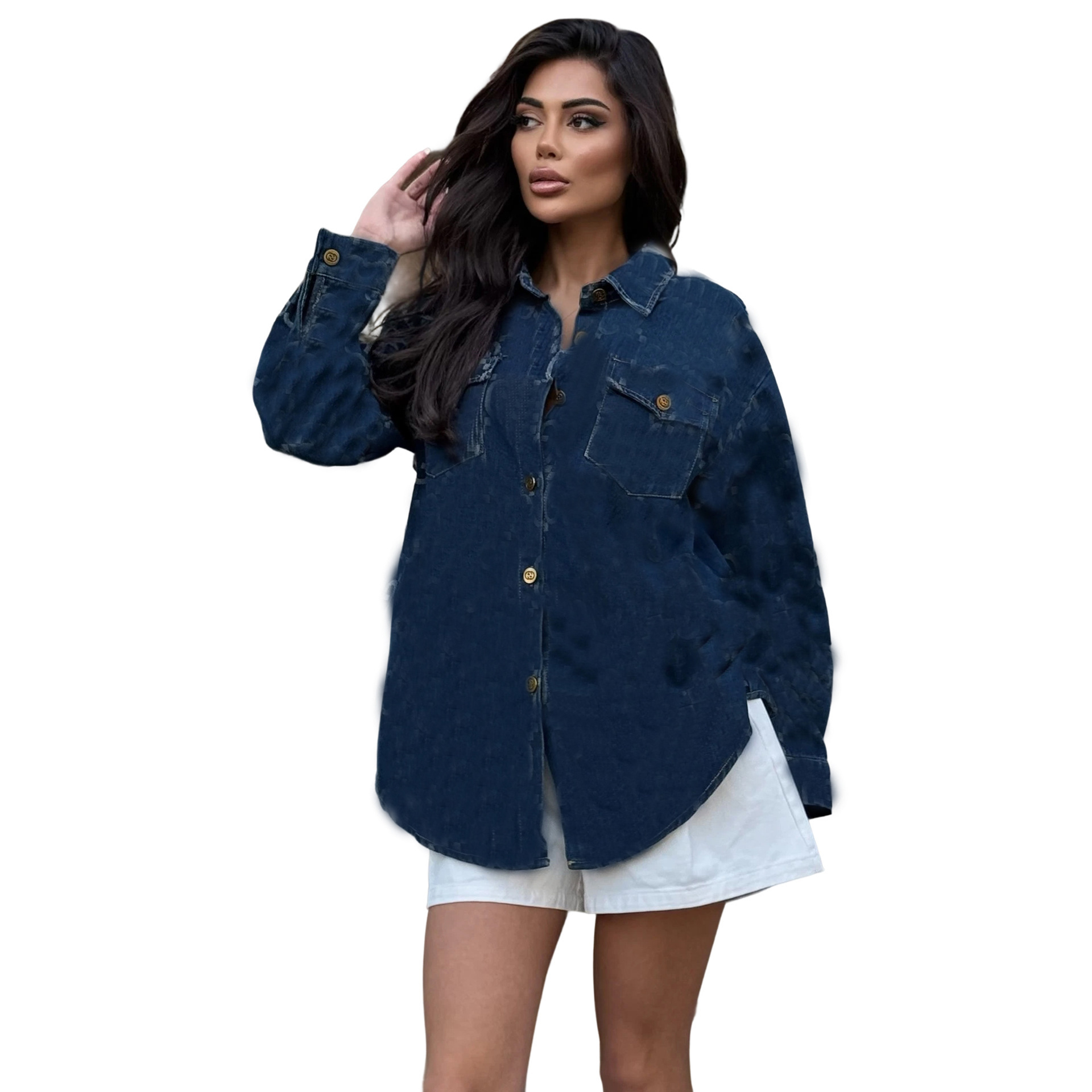 Q6255 European and American Style Denim Jacket, Fashionable and Trendy, Loose Fit, Versatile, Single-Breasted, Women's Washed Denim Jacket