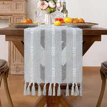 简约镂空桌旗轻奢高级感棉麻布艺手工流苏茶几布桌垫家居长条桌布
