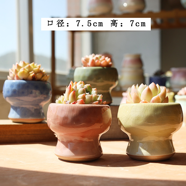 Cross-border Explosive Simple Ceramic Fleshy Flower Pot Fresh Ice Cracking Glaze Creative Personalized Pottery Pot Breathable Special Clearance Price