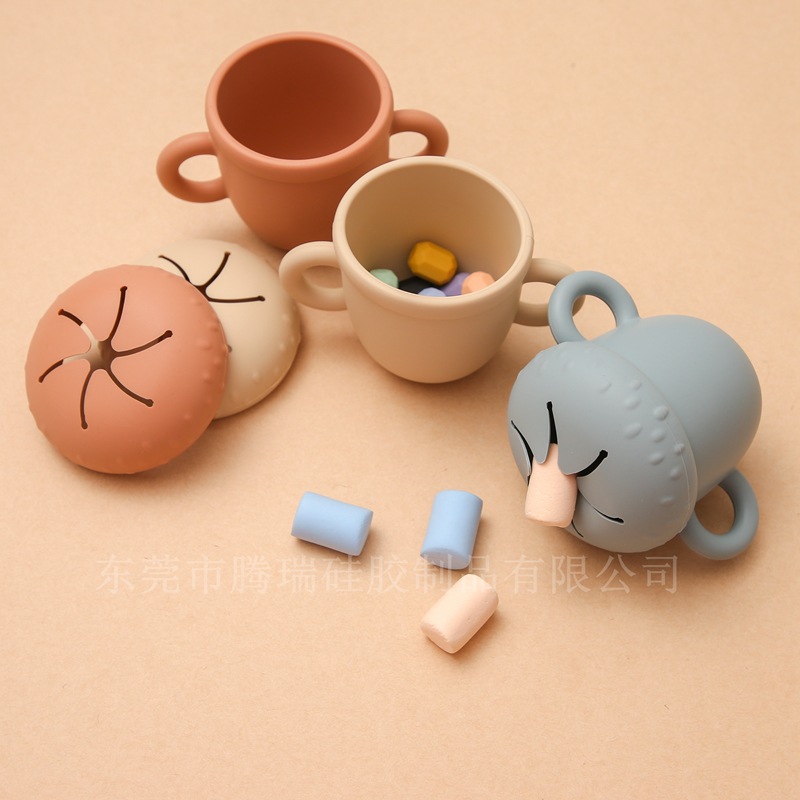 Food Grade Silicone Mushroom snack Cup Baby's Handle Cup Binaural Petal Opening snack Cup