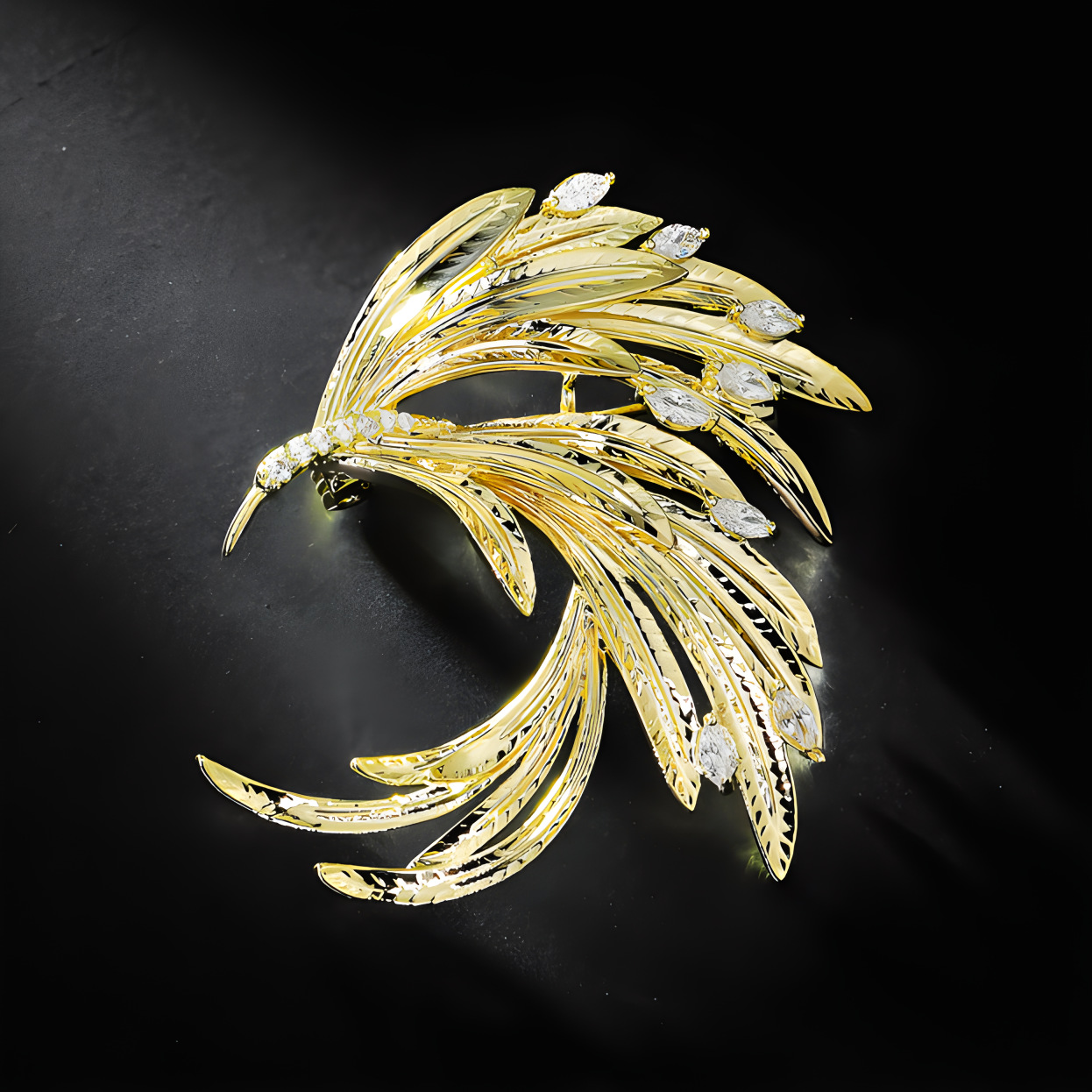 Vintage All-match Phoenix Brooch Women's High-end Personalized Golden Phoenix Tail Pin Light Luxury Elegant Corsage Suit Accessories