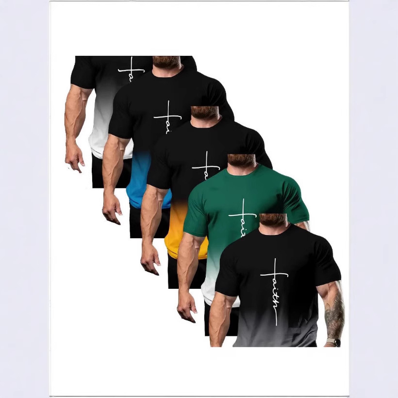 Verano nuevo estilo transfronterizo impresión 3D de manga corta para hombres estación independiente color degradado código europeo top para hombres fábrica de origen
