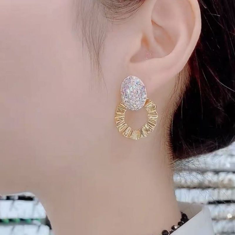 新款爆款复古金色纹理几何圆环耳环女轻奢高级感欧美时尚百搭耳钉|undefined