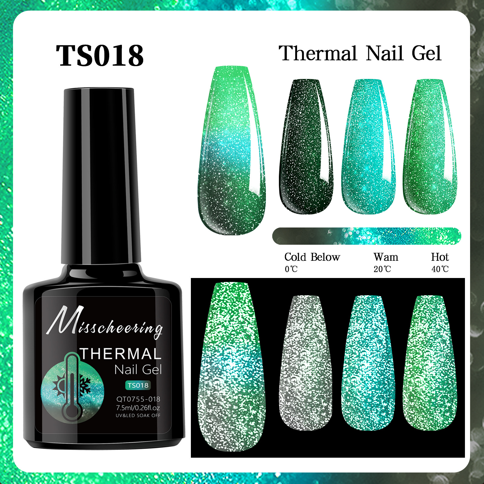 Esmalte de uñas de gel con efecto aurora que cambia con la temperatura, gel de diamante opal, gel de fototerapia de tres etapas que cambia con la temperatura, juego al por mayor.