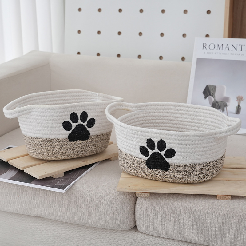 手工篮子桌面零食棉绳编织双边提手家具杂物收纳置物篮收纳筐