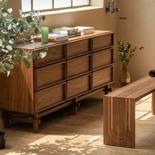 Black walnut six-drawer cabinet large capacity storage cabinet solid wood nine-drawer cabinet bedroom living room storage drawer side cabinet