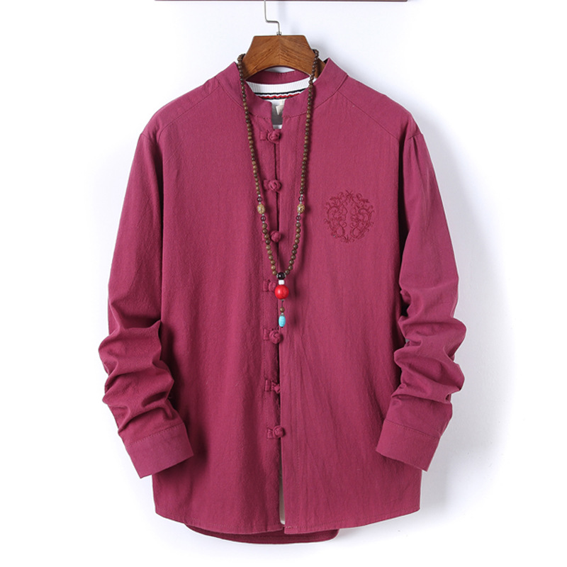 AliExpress 2022 primavera y otoño estilo chino retro camisa de manga larga para hombre cardigan antiguo traje bordado Tang traje Zhongshan