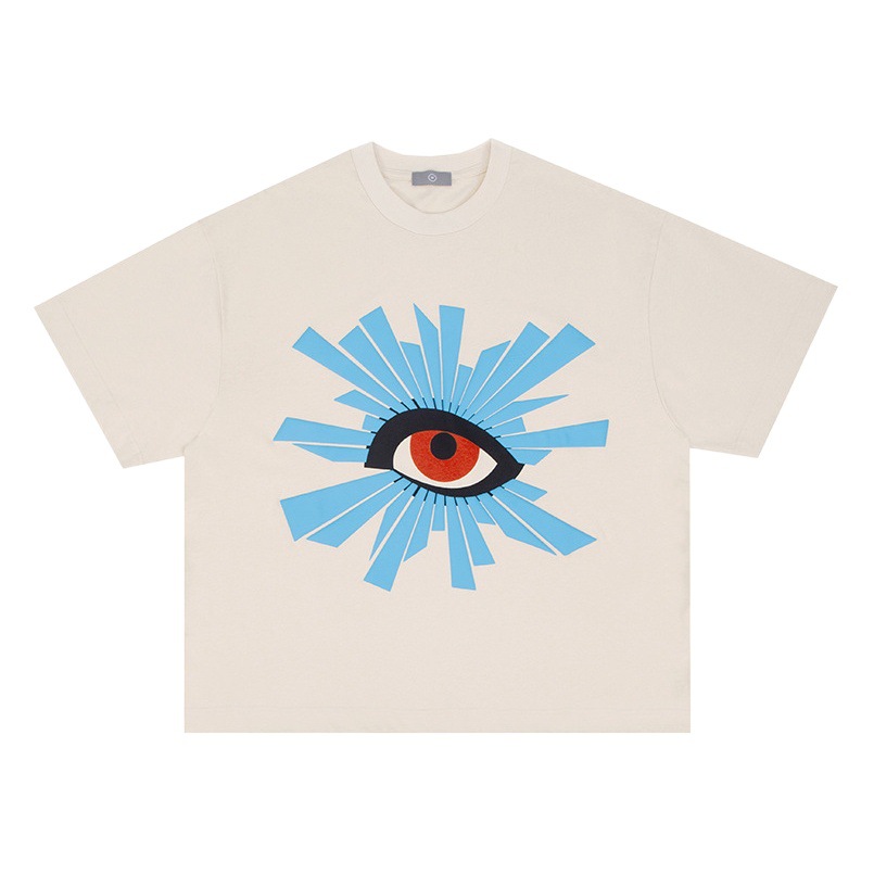 Camiseta de Manga Corta Lanhai para Hombre, Primavera/Verano 2025, Nueva Colección, Tejido Grueso de 300g, Diseño Ojo que Todo lo Ve, Marca Americana de Moda Retro, Estilo Urbano