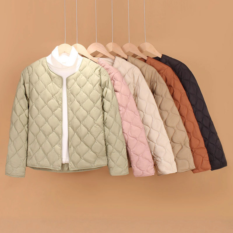 大衣内搭90白鸭绒圆领轻薄短款外套2025秋冬新款保暖内胆羽绒服女