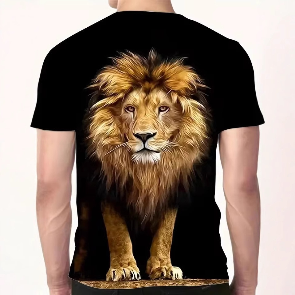 Forest Overlord Lion 3D Printed Men's High Street Personalidad suelta y transpirable de manga corta con cuello redondo Camiseta Ventas directas de fábrica