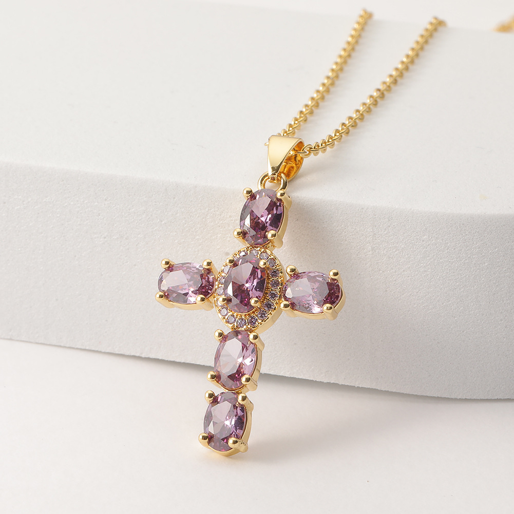 fashion copper micro-inlaid cross pendant religious creative necklace