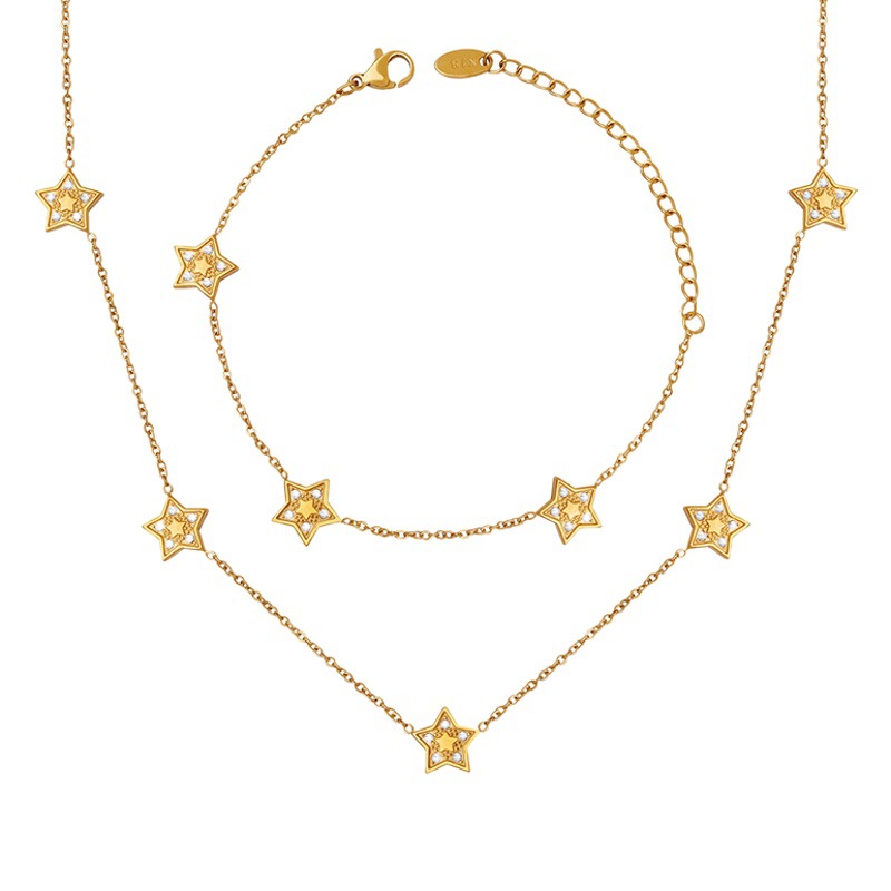 Europea y Americana de cinco puntas de circón Luz de lujo todo fósforo collar pulsera mujer transfronteriza de titanio de acero de la vendimia joyería al por mayor traje de la joyería