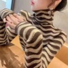 Contrast casual striped knit top for women's inner wear