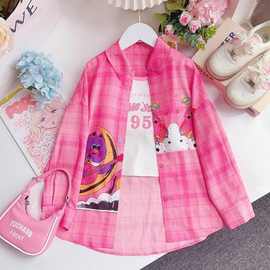 女童防晒衣2025夏季薄款洋气小女孩格子衬衫外套儿童节表演服装潮