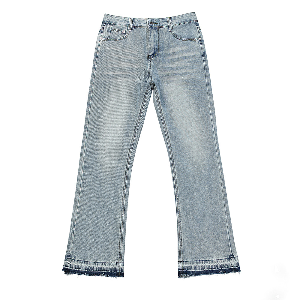 Vintage Washed Distressed Flared Denim Jeans For Men Loose Fit_voghion.com