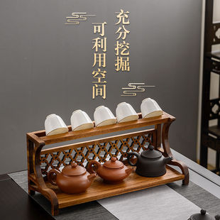 Home Desktop Walnut Small Bogu Rack Purple Sand Pot Tea Set Storage Rack Solid Wood Tea Cup Rack Duobao Pavilion