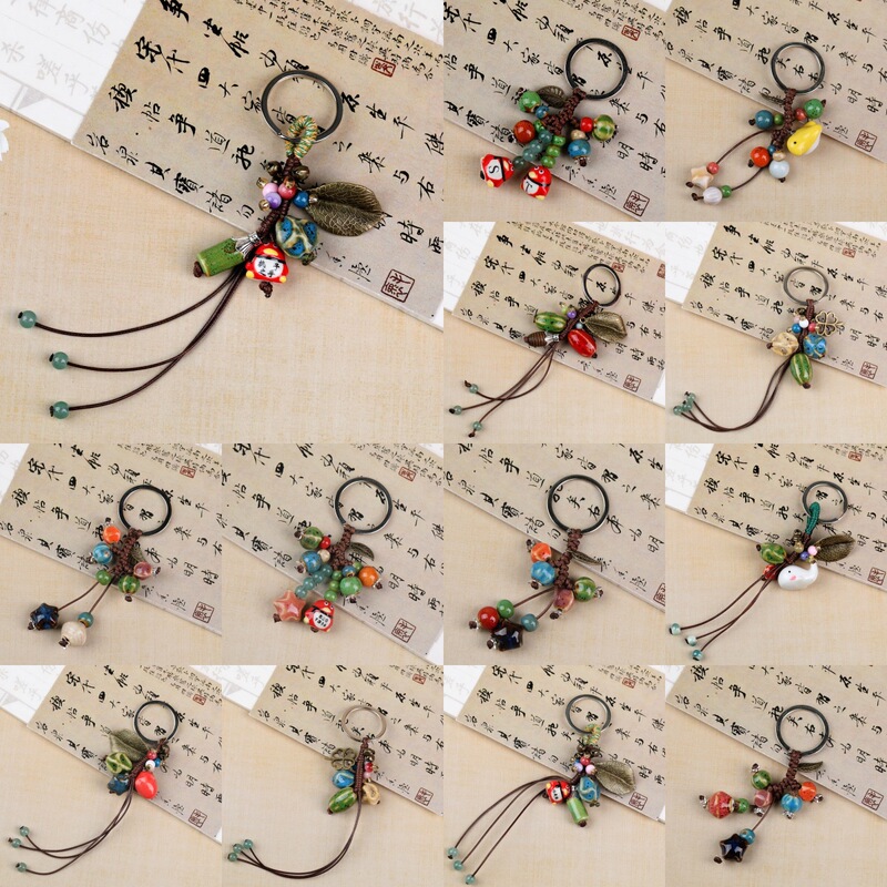 Jingdezhen Ethnic Style Woven Bag Hanging Literary and Cute Keychain Ceramic Night Market Stall Small Jewelry Supply Wholesale