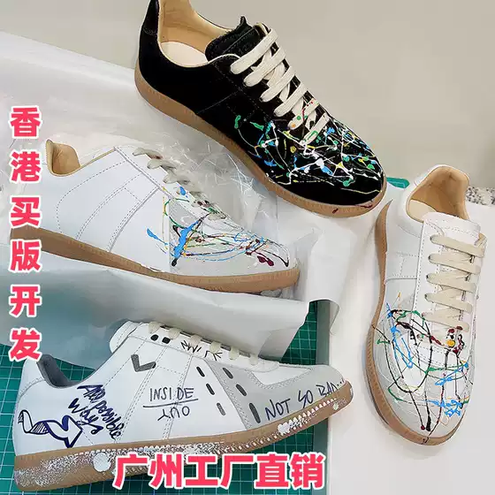 Painting Graffiti White Shoes Men's Margiela Mm6 Moral Training Shoes 2024 New First Layer Cowhide Comfortable Sneakers Men's Shoes