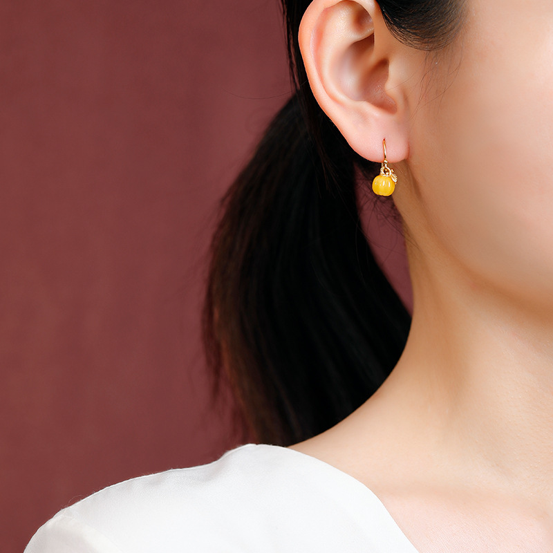 Bông tai bạc S925 mạ vàng hình bí ngô hạt dễ thương thiết kế 3D sáng tạo — Mẫu bạc
