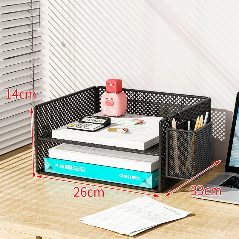 Metal document organizer — reinforced mesh storage box, 2–5 tiers, vertical or horizontal layout
