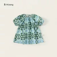 Детская одежда Bao Летняя детская юбка модная круглый воротник с пузырьками рукава геометрический принт женское платье с плиссировкой