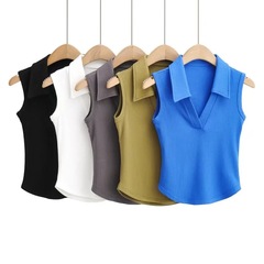 2022 summer European and American sexy pure lust style curved hem lapel vest for women new slim outer wear solid color top