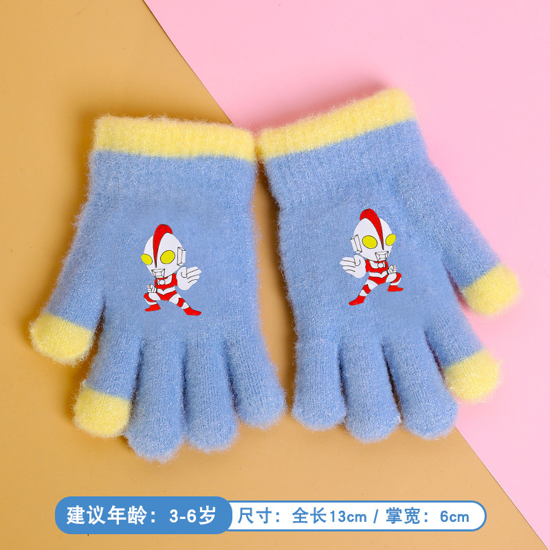 儿童五指手套冬季男女童分指保暖手套中大童卡通毛绒加厚防冻手套|undefined