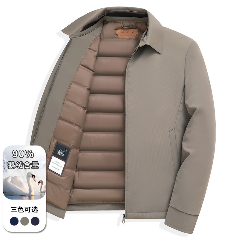 High-End Men's down Jacket for Middle-Aged and Elderly Dads, Winter Warm Turn-Down Collar Jacket, New National Standard Goose down Jacket