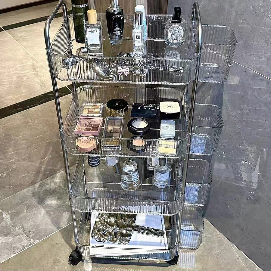 Estante de almacenamiento de brecha de baño de carro de acrílico sala de estar estante de almacenamiento de aperitivos estante de almacenamiento de cosméticos móvil multicapa