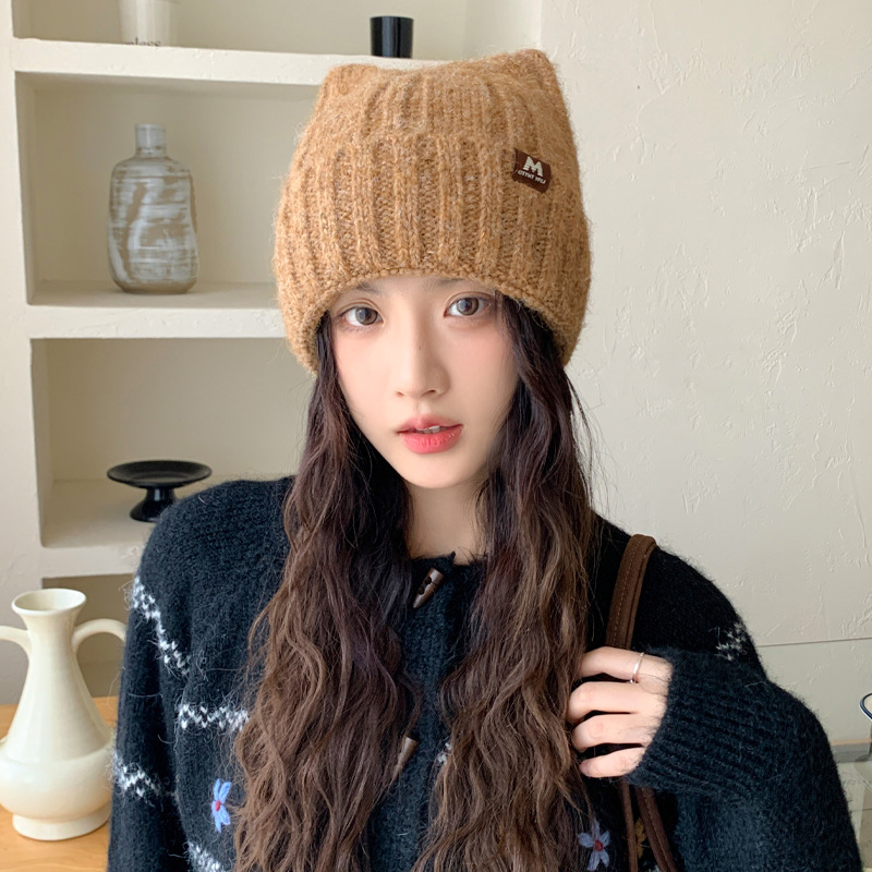 新款日系甜美可爱毛线帽秋冬季帽子女款百搭保暖帽护耳毛绒针织帽|undefined
