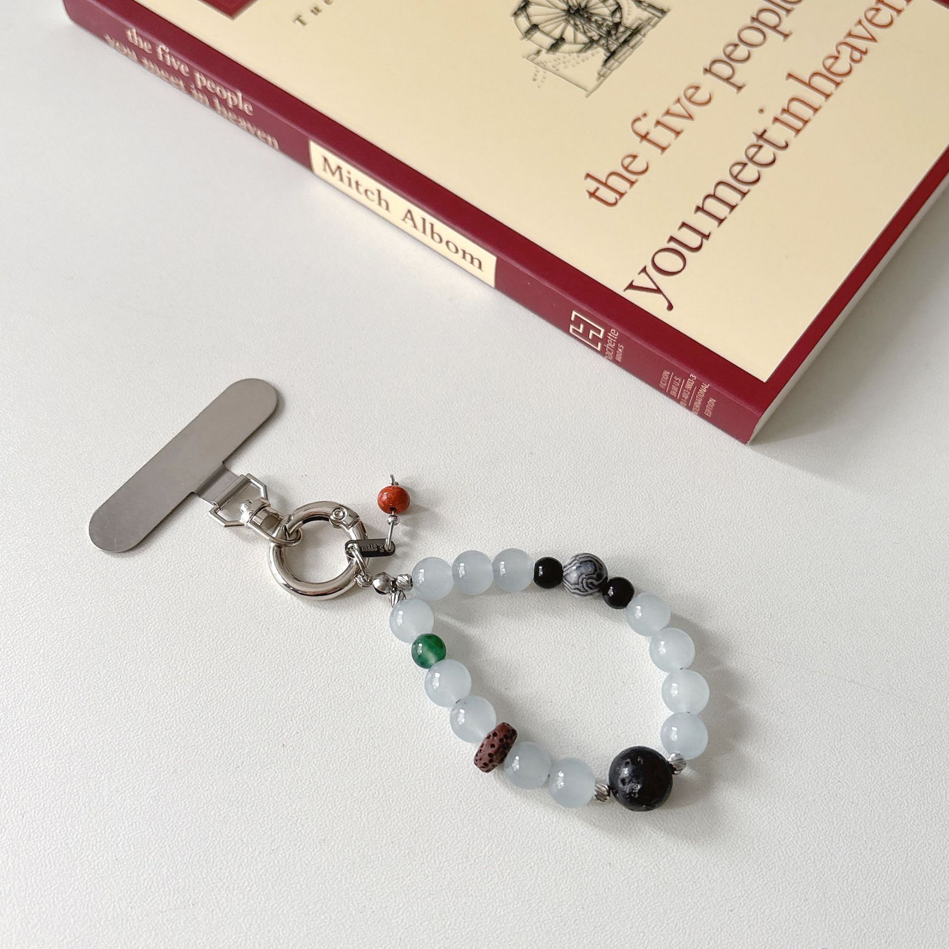 Marca de moda original cadena de teléfono móvil vidrio natural con cuentas caja de teléfono móvil cordón bolso colgante muñeca colgante estilo ins