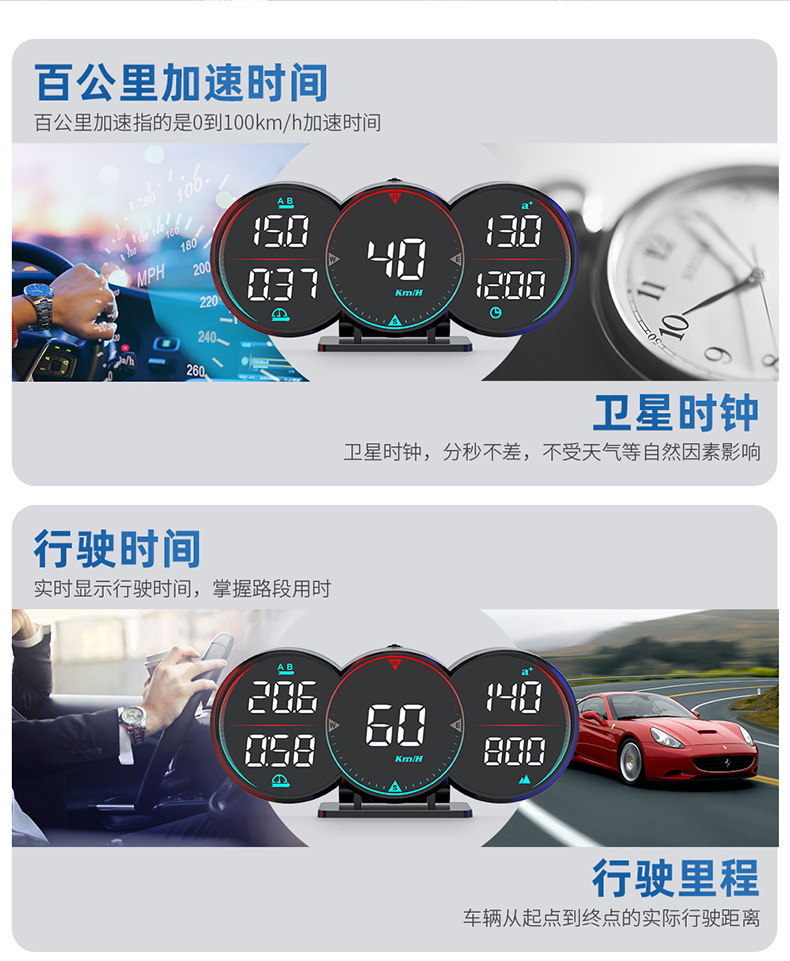 Car Hud Head-Up Display Car Universal Beidou Satellite Speed Measurement Time Speed Alarm Head-Up Display G17