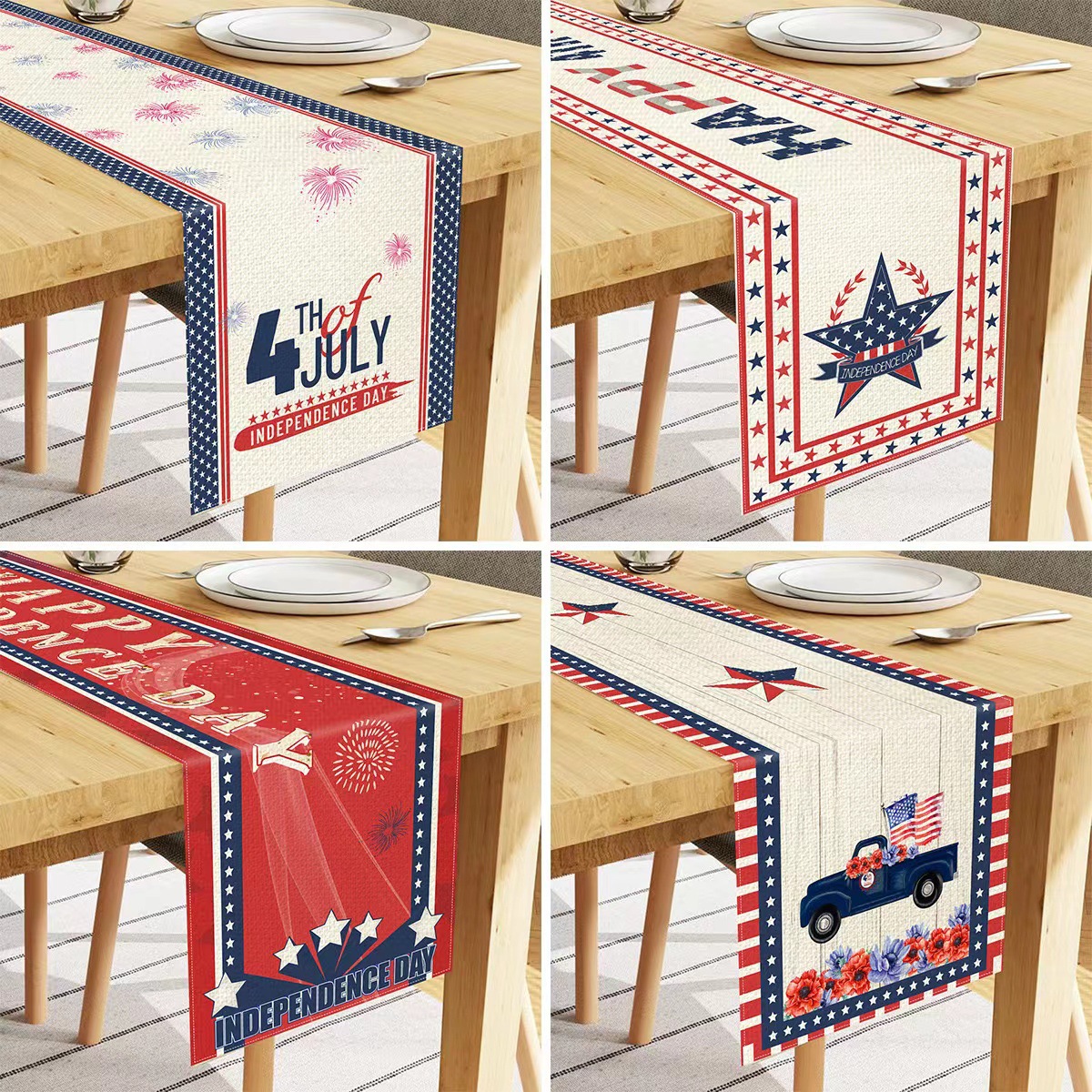 Nuevo día independiente lino impreso mesa bandera de mesa Amazon transfronterizo anti-contaminante aislamiento térmico manto de mesa decoración de mesa al por mayor