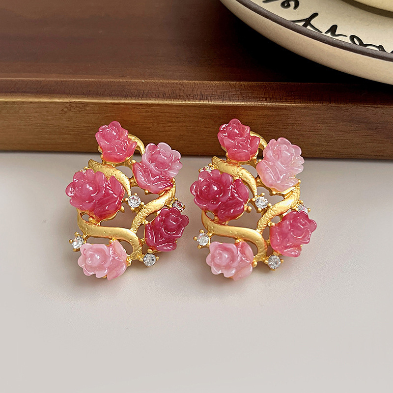 1 Pair Simple Style Flower Alloy Inlay Artificial Diamond Womenu0027S Ear Studs