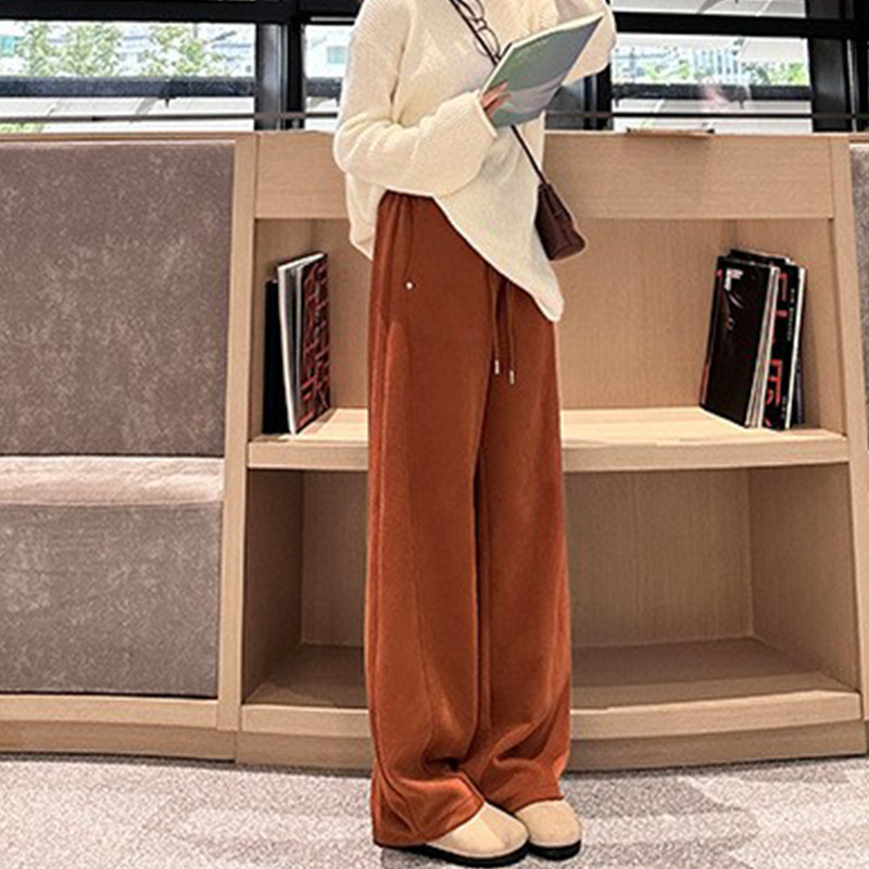 New Pumpkin Color Autumn and Winter Drapey Cotton Drawstring Sweatpants for Women, Soft and Comfortable, Flesh-Covering Wide-Leg High-Waisted Casual Pants for Women