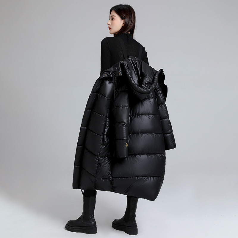 Oro negro largo plumón algodón chaqueta de algodón mujer invierno 2024 nueva pareja suelta gruesa chaqueta de algodón rodilla