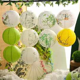 端午夏季国风装饰挂饰古风仿古布置吊灯发光中式中国风绿色纸灯.