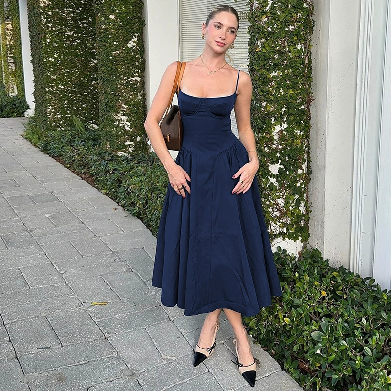 Лучшие продажи женской одежды на Amazon: летние новинки 2025 года, сексуальное платье с открытой спиной и тонкими бретелями, подчеркивающее талию, оптовая продажа для внешней торговли