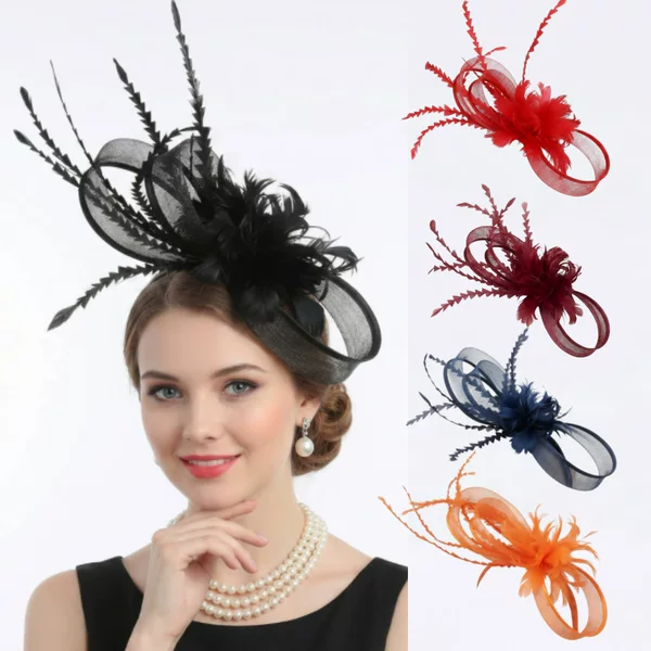 European and American Creative Retro Elegant Green Feather Horse Racing Hat British Style Headband Hair Accessories Bridal Prom Headdress