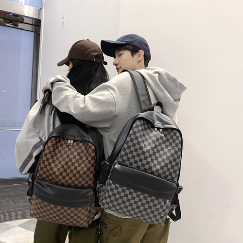 Backpacks for men, trendy European and American fashion plaid travel backpacks, trendy and versatile leather schoolbags for boys, computer bags for women