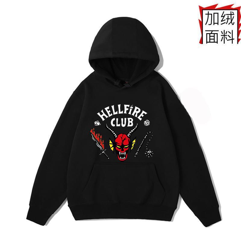 Cross-Border Stranger Things 4 Stranger Things S4 Hellfire Club 2D Sweatshirt Fleece-Lined Hoodie for Men