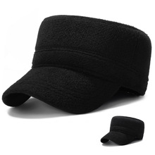 冬季男士光板平顶帽加棉加护耳毛呢老头帽中老年户外保暖帽跨境