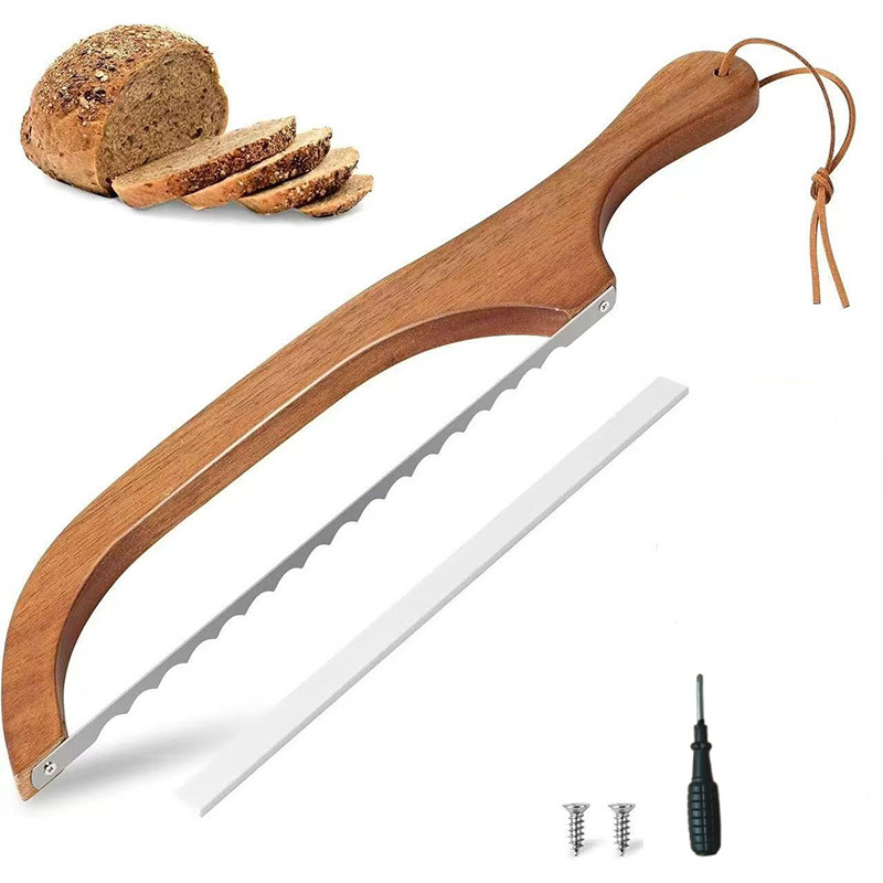 Cross-Border Wooden Bread Knife, Toast Saw, Simple Bread Cutting Tool, Baguette Kitchen Baking Tool, Bread Knife