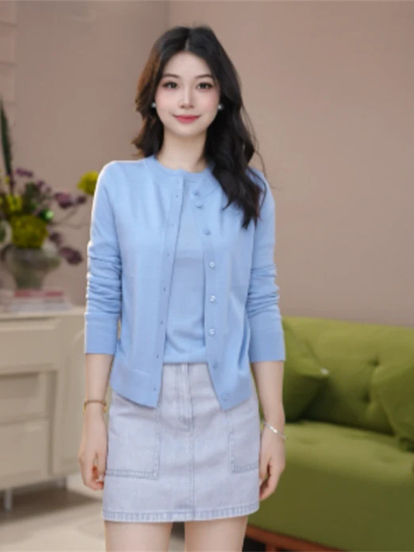 哥家商场同款女装2025秋季新款时尚百搭圆领长袖羊毛针织开衫|undefined