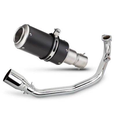 Motorcycle exhaust pipe Gy6 Stainless Steel Front Section - gy6-front-section-black-body-titanium-edge